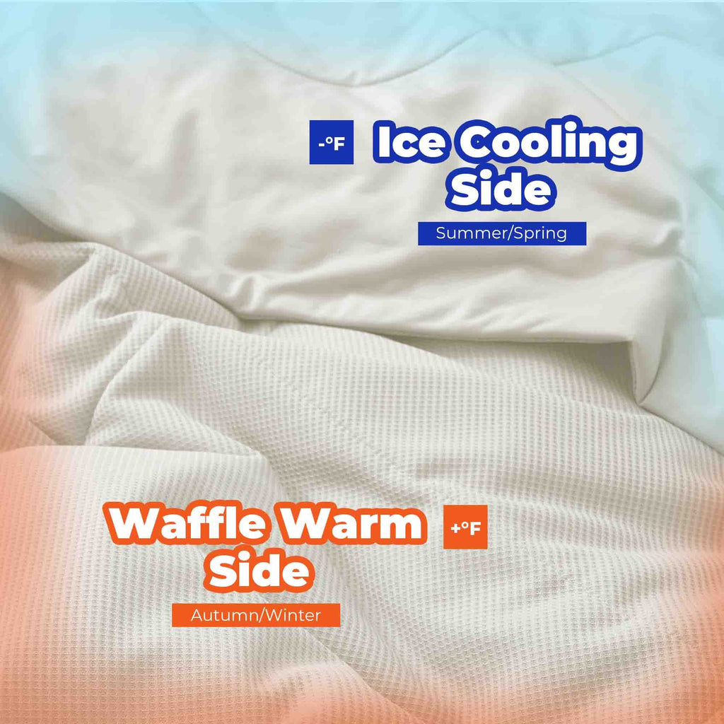 Q-max 0.39 Instant Cooling Oversized Bed Blanket, Summer Cooling Waffle Comforter Reversible, Both Warm and Cooling for All Season Use