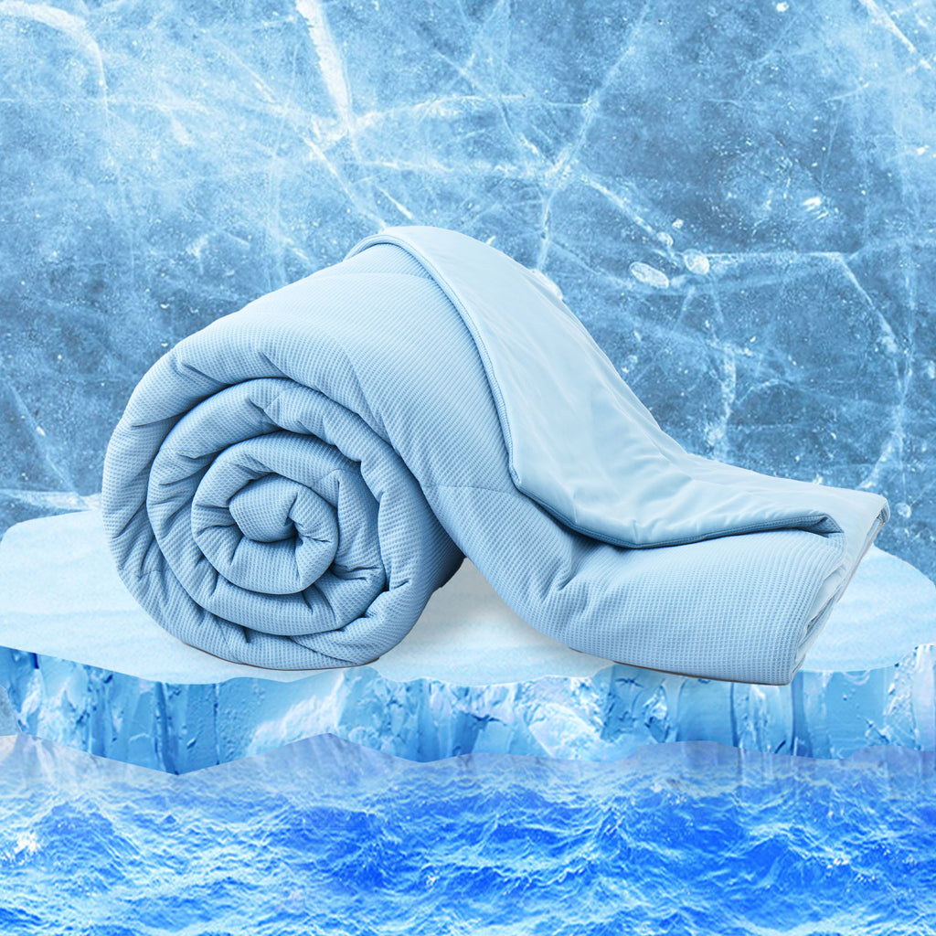 Q-max 0.39 Instant Cooling Oversized Bed Blanket, Summer Cooling Waffle Comforter Reversible, Both Warm and Cooling for All Season Use