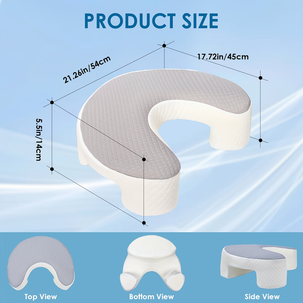 C-Shaped Ergonomic Neck Pillow with Cooling Gel, Multi-Angle Cervical & Spine Support, Relieves Neck And Shoulder Fatigue, for Side Back And Stomach Sleepers, Removable Cool Pillowcase