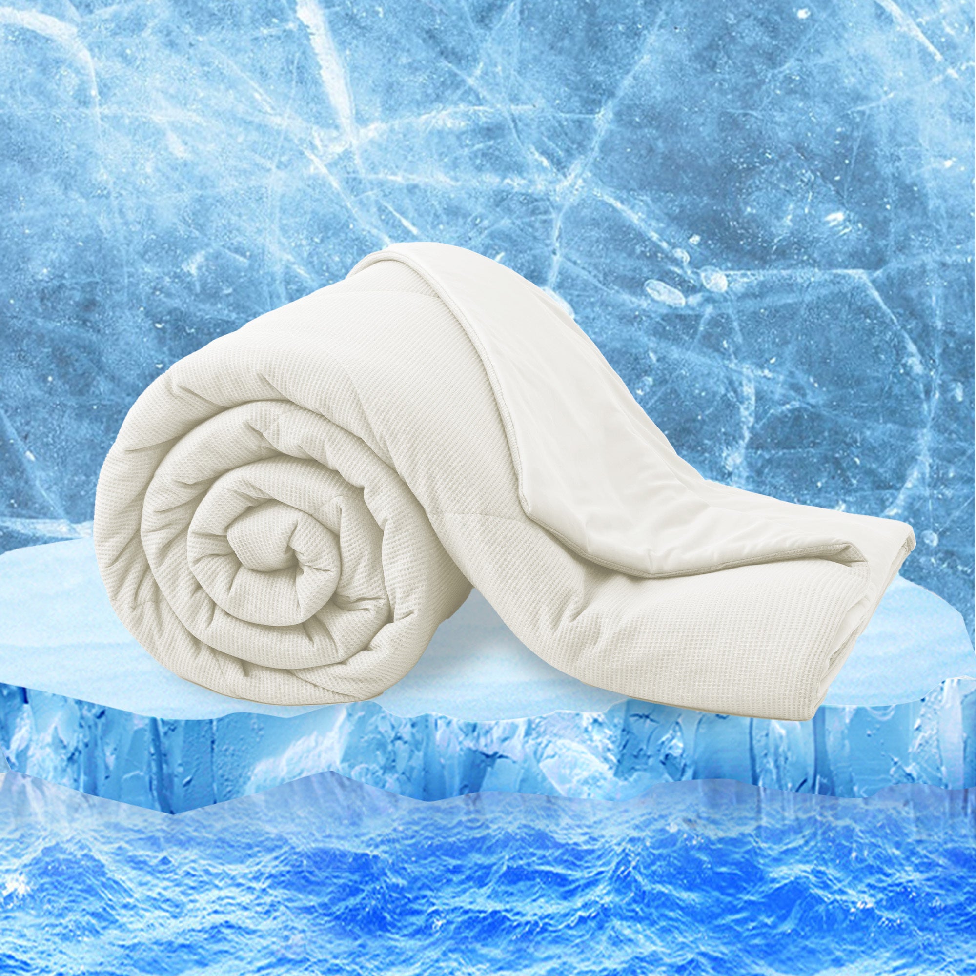 Q-max 0.39 Instant Cooling Oversized Bed Blanket, Summer Cooling Waffle Comforter Reversible, Both Warm and Cooling for All Season Use