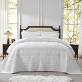 100% Cotton 3-Piece Quilt Set With Golden\u002FTan Print - White Full Queen Size Lightweight Bedspread Coverlet - 90''x98'' Soft Luxurious Embroidered Bedding Set For All Seasons (1 Quilt, 2 Pillow Shams)