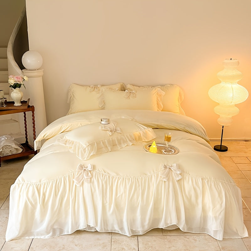 High-end Embroidered Washed Cotton 4pcs Bedding, Skin-friendly And Soft, Suitable for All Seasons: Includes One Quilt Cover, One Bed Sheet, And Two Pillowcases, Without A Quilt Core