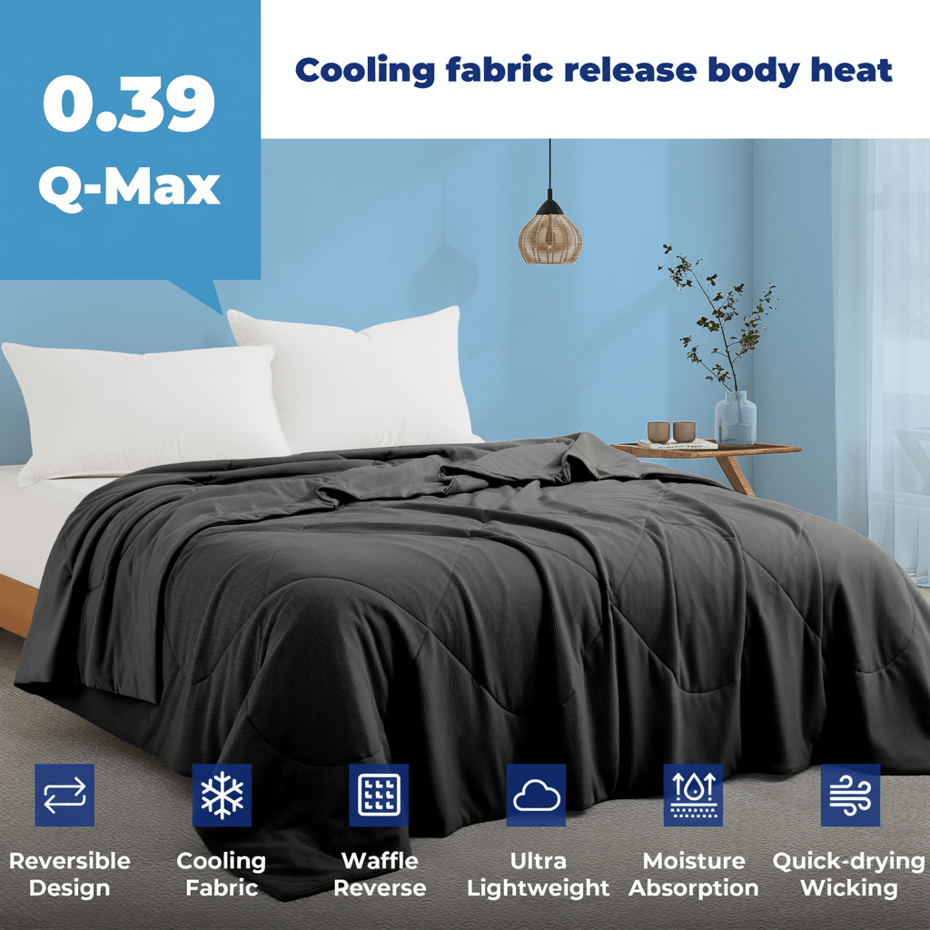 Q-max 0.39 Instant Cooling Oversized Bed Blanket, Summer Cooling Waffle Comforter Reversible, Both Warm and Cooling for All Season Use