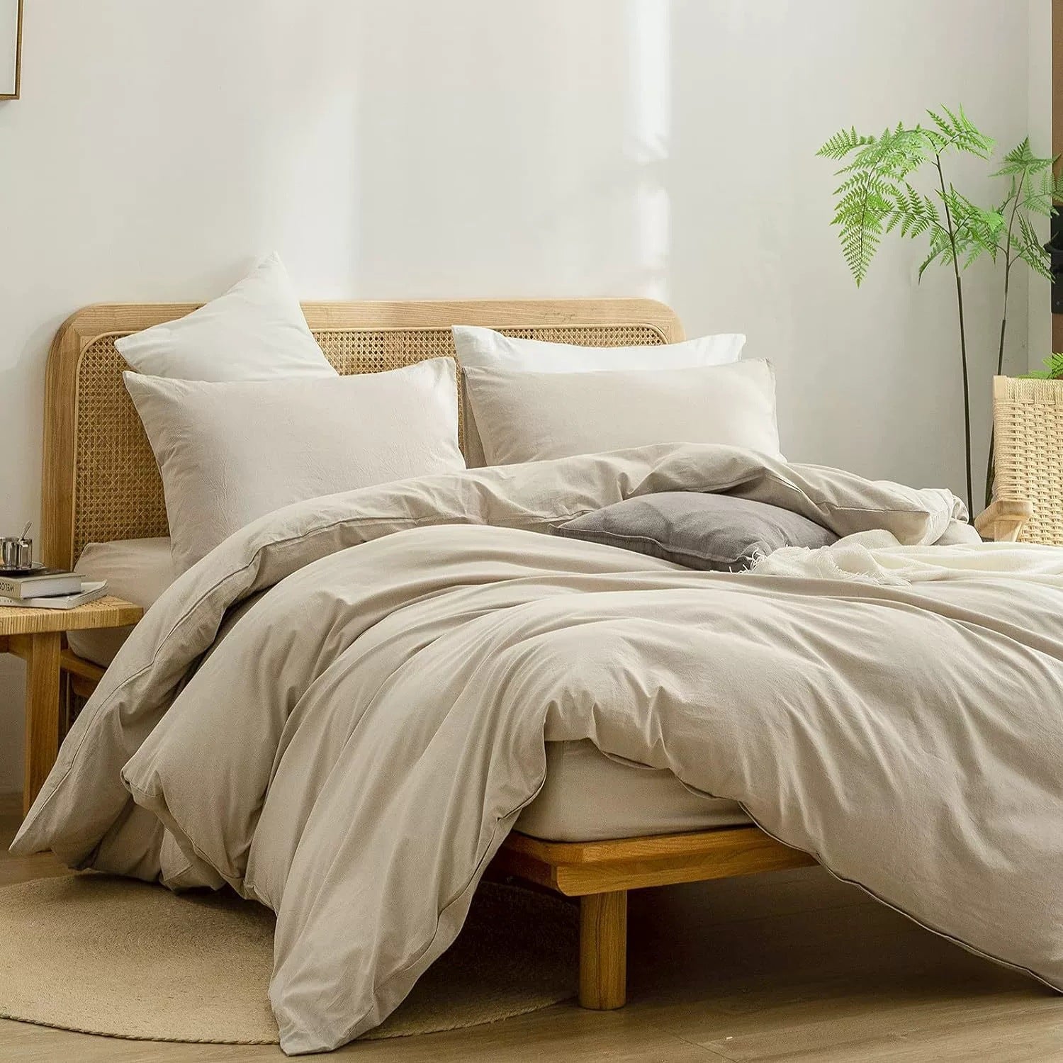 Bed Sheet Set Four Pieces Breathable Bed Skirts Vintage Japanese Beige Set Export