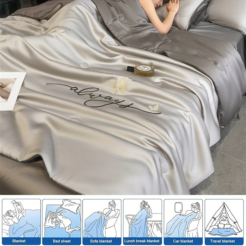 Cooling Quilt Cooling Summer Quilt, 1 Butterfly Embroidered Quilt | Breathable, Cooling Blanket, Suitable For Hot Sleepers, Room Decoration, Large Night Sweat, Local Warehouses
