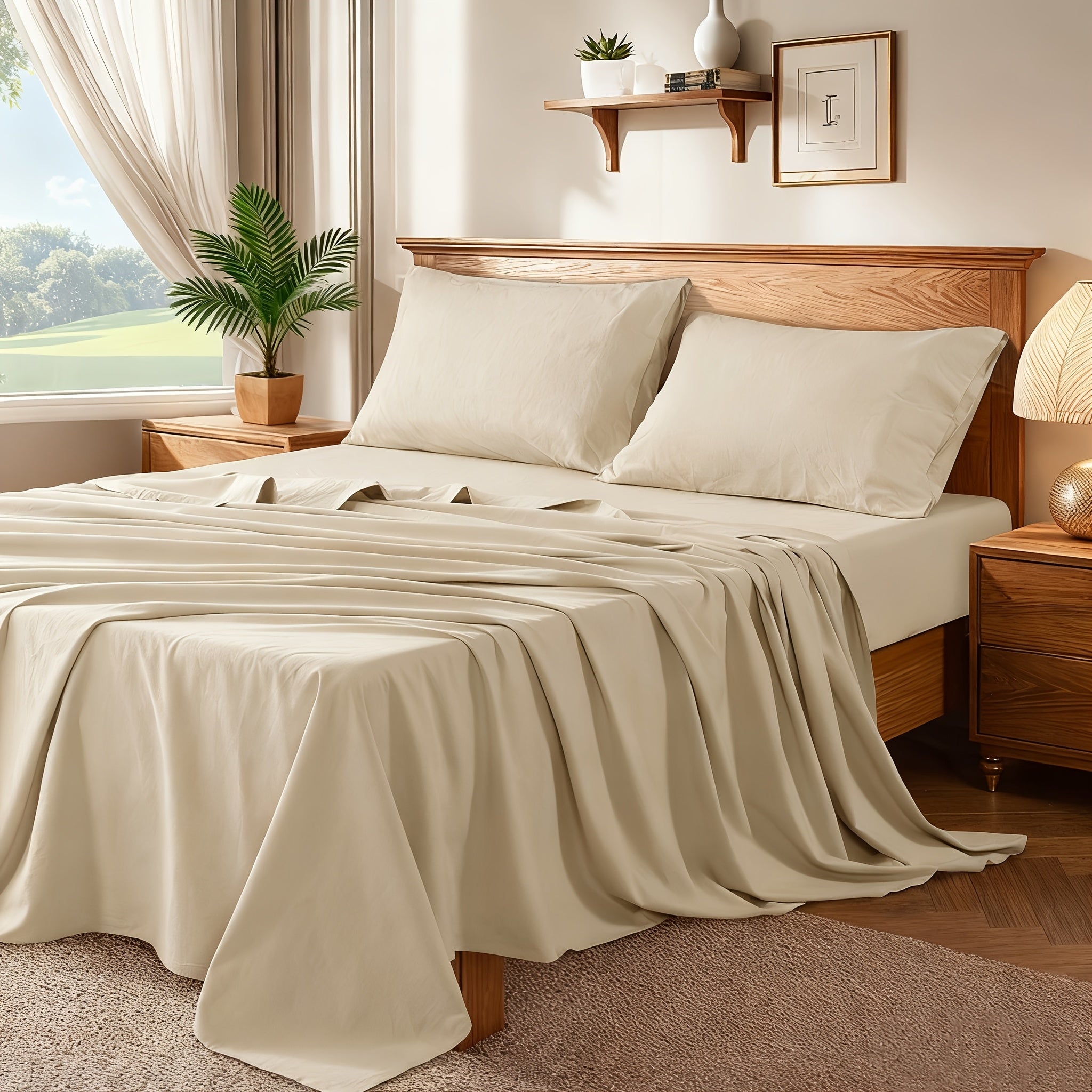 4pcs Bed Set, Breathable and Durable Bed Sheets, 16-Inch Deep Pocket Fitted Sheet, Machine Washable, All Season Use, Perfect Gift for Family or Friends (1 Flat Sheet + 1 Fitted Sheet + 2 Pillowcases)