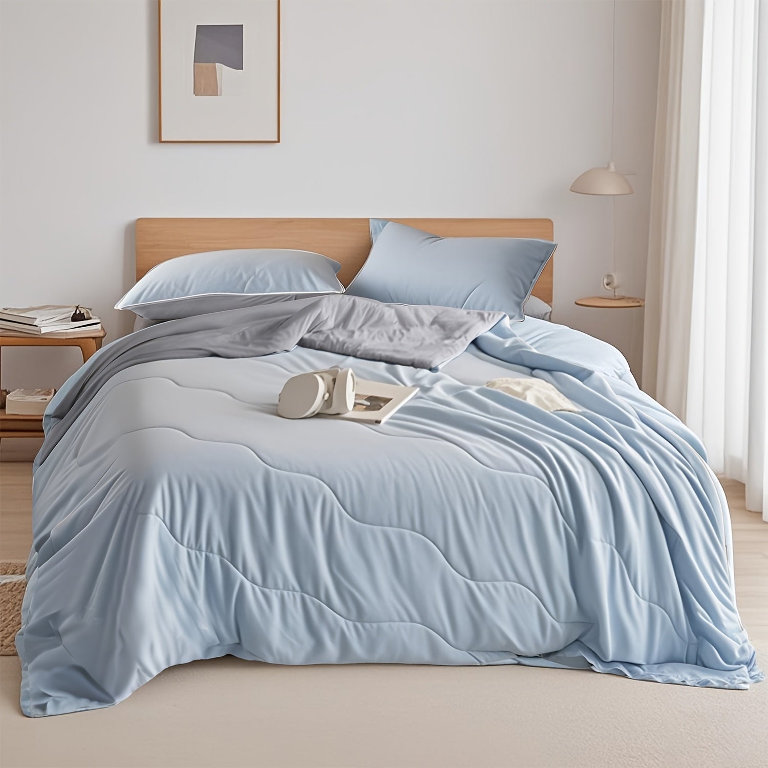 1pc 90x102inch Lightweight Summer Blanket, Cool Blue Color, Soft And Breathable, Suitable for Bedroom, Air-conditioned Rooms In Summer, Living Room, And Sofa Use, An Essential Bedding Item, Halloween, Thanksgiving, And Christmas Decorations