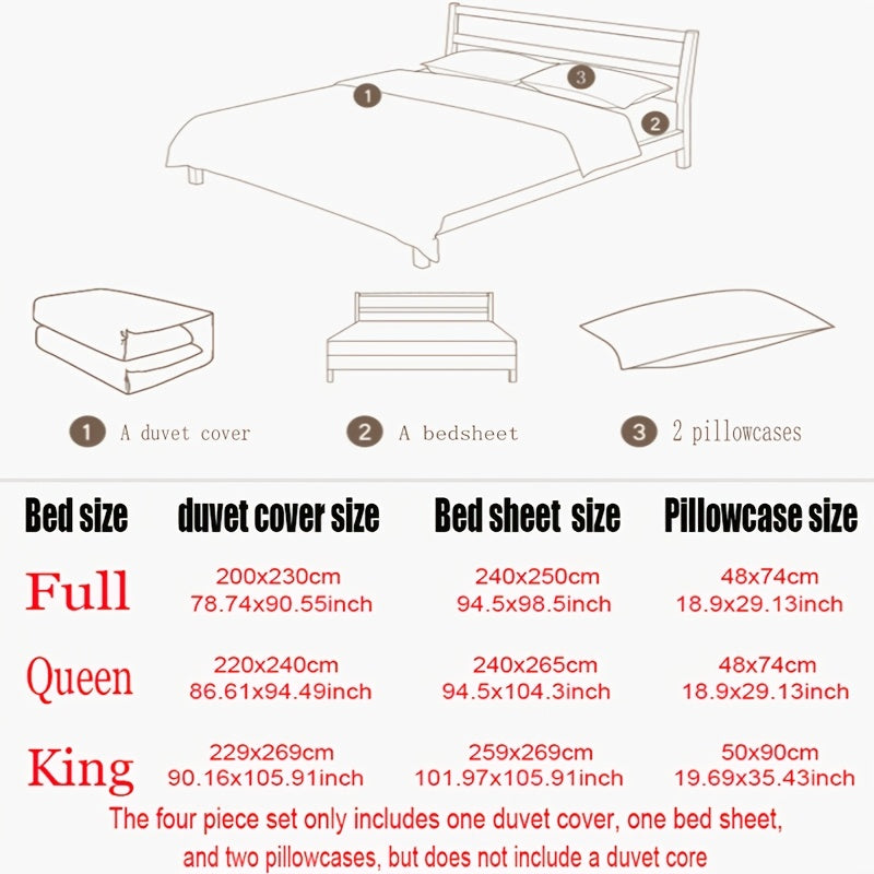 High-end Embroidered Washed Cotton 4pcs Bedding, Skin-friendly And Soft, Suitable for All Seasons: Includes One Quilt Cover, One Bed Sheet, And Two Pillowcases, Without A Quilt Core