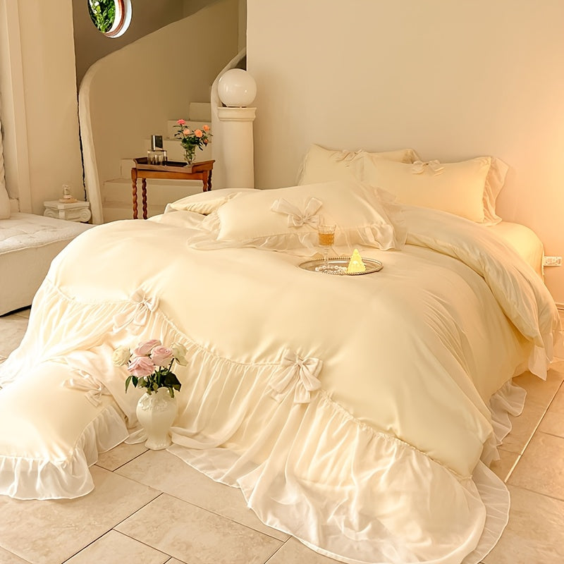 High-end Embroidered Washed Cotton 4pcs Bedding, Skin-friendly And Soft, Suitable for All Seasons: Includes One Quilt Cover, One Bed Sheet, And Two Pillowcases, Without A Quilt Core