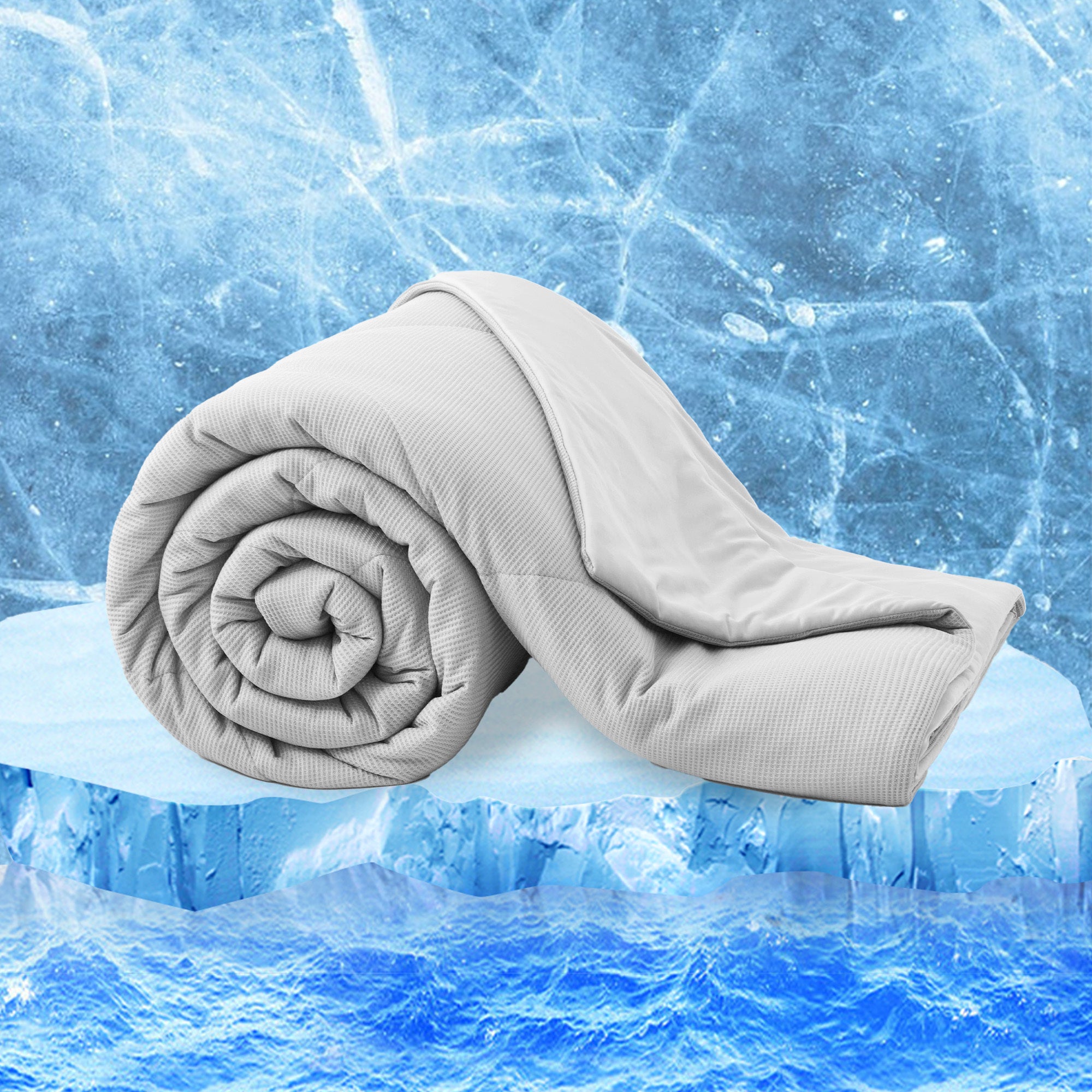 Q-max 0.39 Instant Cooling Oversized Bed Blanket, Summer Cooling Waffle Comforter Reversible, Both Warm and Cooling for All Season Use
