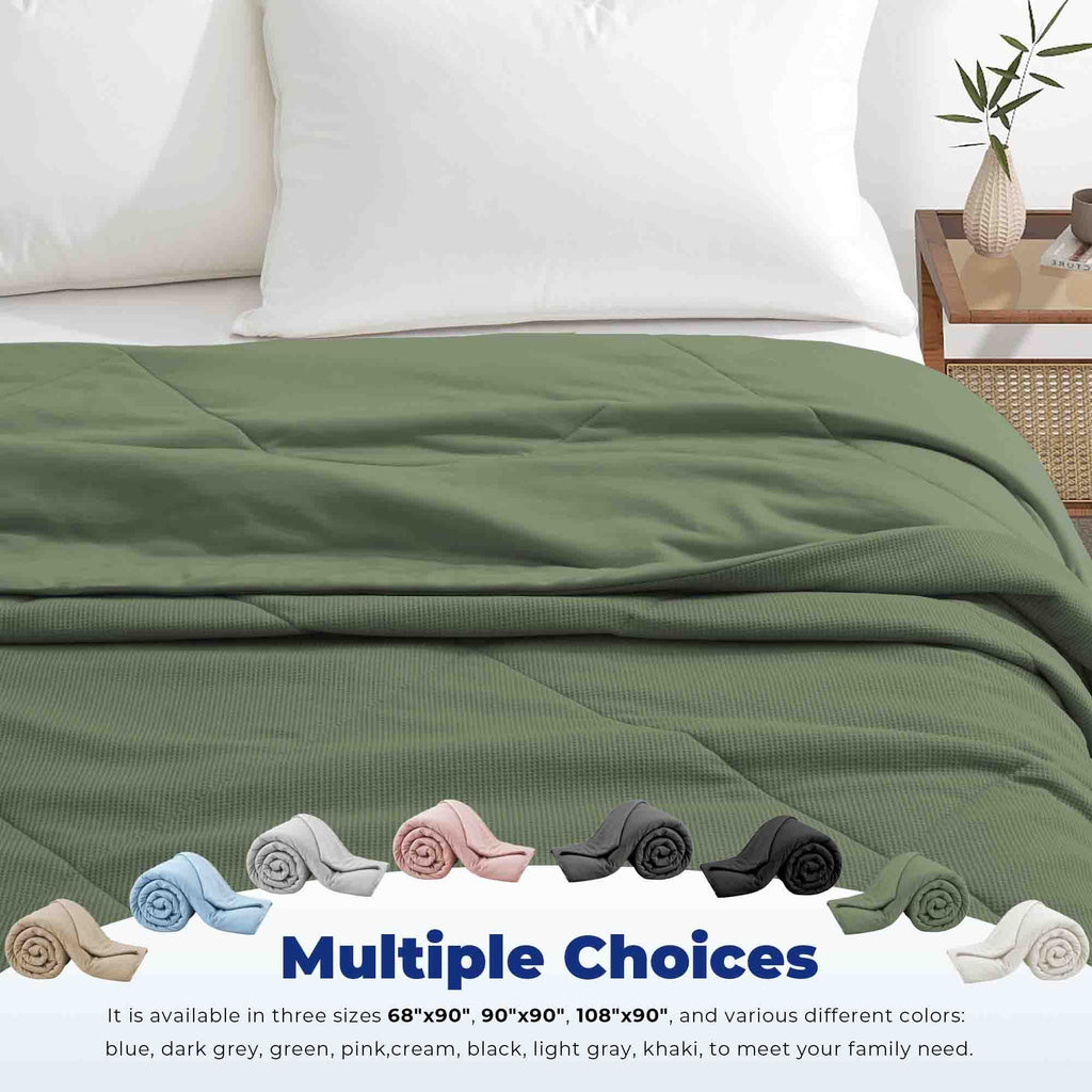 Q-max 0.39 Instant Cooling Oversized Bed Blanket, Summer Cooling Waffle Comforter Reversible, Both Warm and Cooling for All Season Use