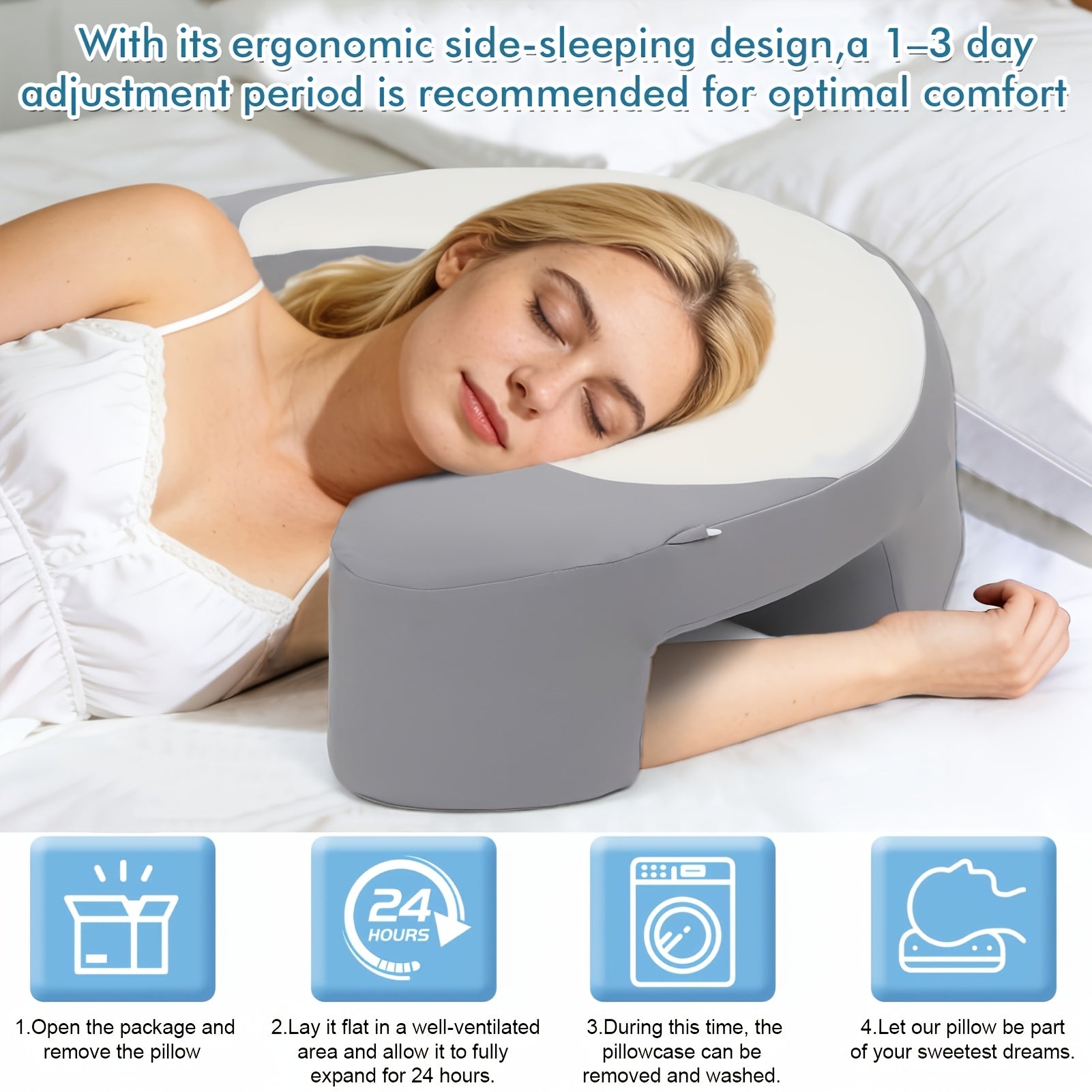 C-Shaped Ergonomic Neck Pillow with Cooling Gel, Multi-Angle Cervical & Spine Support, Relieves Neck And Shoulder Fatigue, for Side Back And Stomach Sleepers, Removable Cool Pillowcase