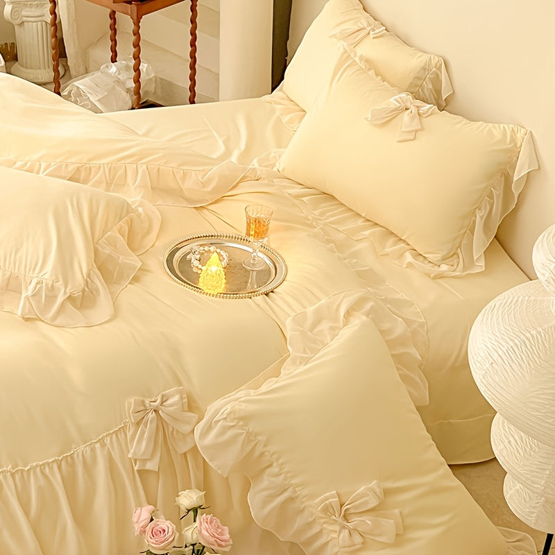 High-end Embroidered Washed Cotton 4pcs Bedding, Skin-friendly And Soft, Suitable for All Seasons: Includes One Quilt Cover, One Bed Sheet, And Two Pillowcases, Without A Quilt Core
