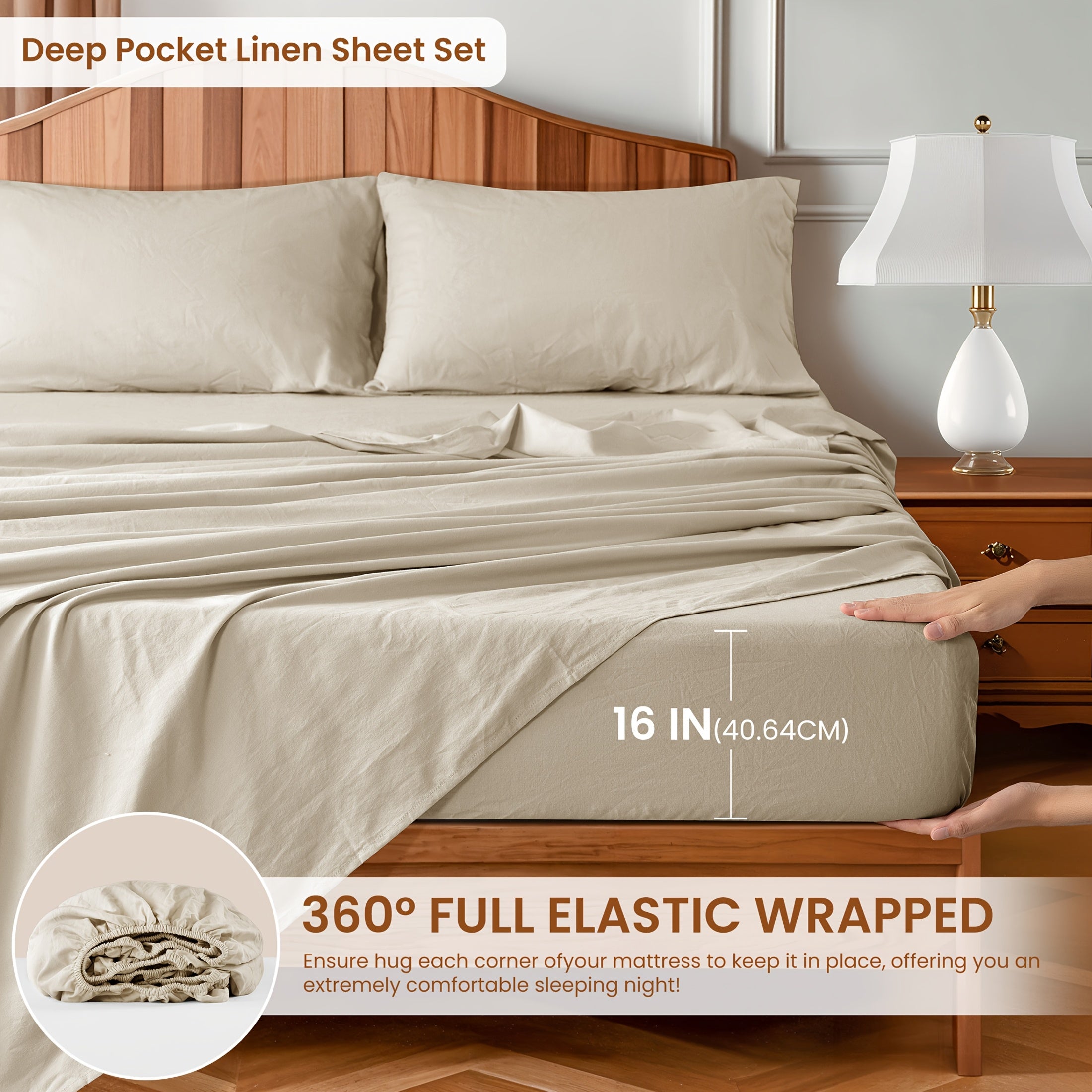 4pcs Bed Set, Breathable and Durable Bed Sheets, 16-Inch Deep Pocket Fitted Sheet, Machine Washable, All Season Use, Perfect Gift for Family or Friends (1 Flat Sheet + 1 Fitted Sheet + 2 Pillowcases)