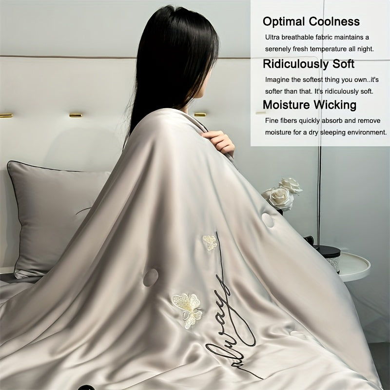 Cooling Quilt Cooling Summer Quilt, 1 Butterfly Embroidered Quilt | Breathable, Cooling Blanket, Suitable For Hot Sleepers, Room Decoration, Large Night Sweat, Local Warehouses
