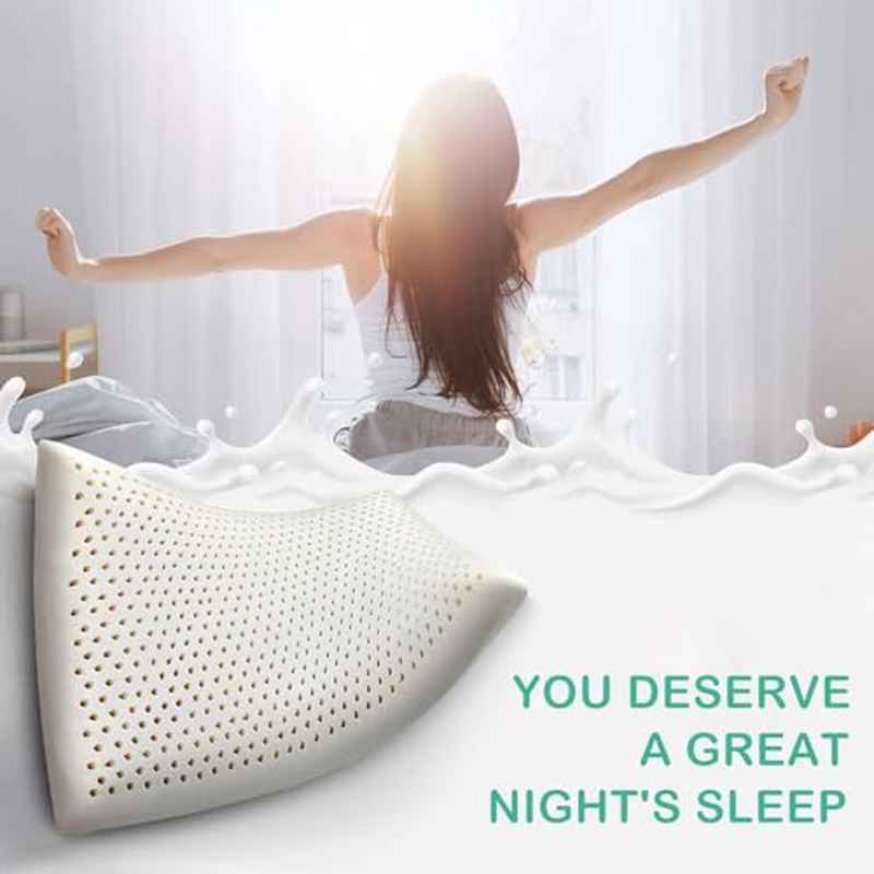 Miebeiea Natural Talalay Latex Pillow for Back Relief & Relief - Bed Pillow with Removable Cover,, for side\u002FBack\u002FStomach Sleepers, Latex-Filled Neck\u002FSpine (Compatible with all Bed Types)