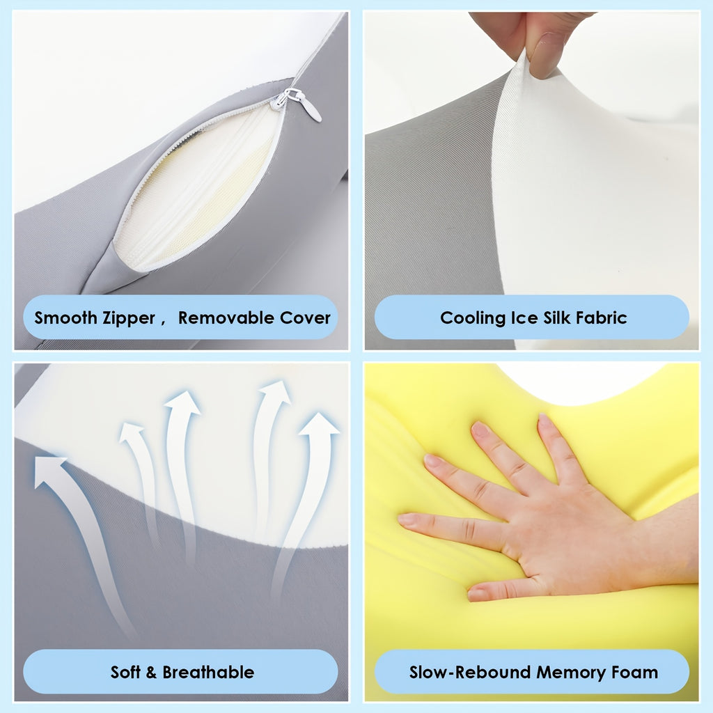 C-Shaped Ergonomic Neck Pillow with Cooling Gel, Multi-Angle Cervical & Spine Support, Relieves Neck And Shoulder Fatigue, for Side Back And Stomach Sleepers, Removable Cool Pillowcase