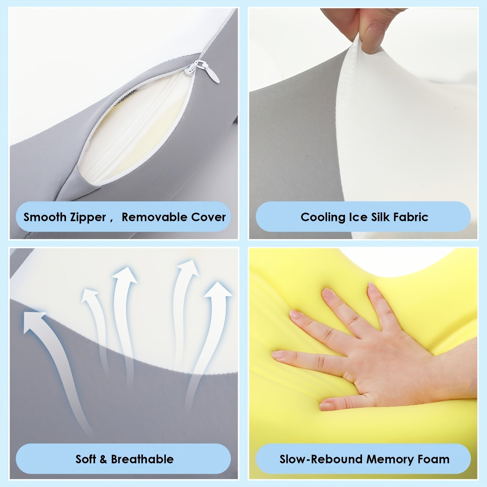 C-Shaped Ergonomic Neck Pillow with Cooling Gel, Multi-Angle Cervical & Spine Support, Relieves Neck And Shoulder Fatigue, for Side Back And Stomach Sleepers, Removable Cool Pillowcase