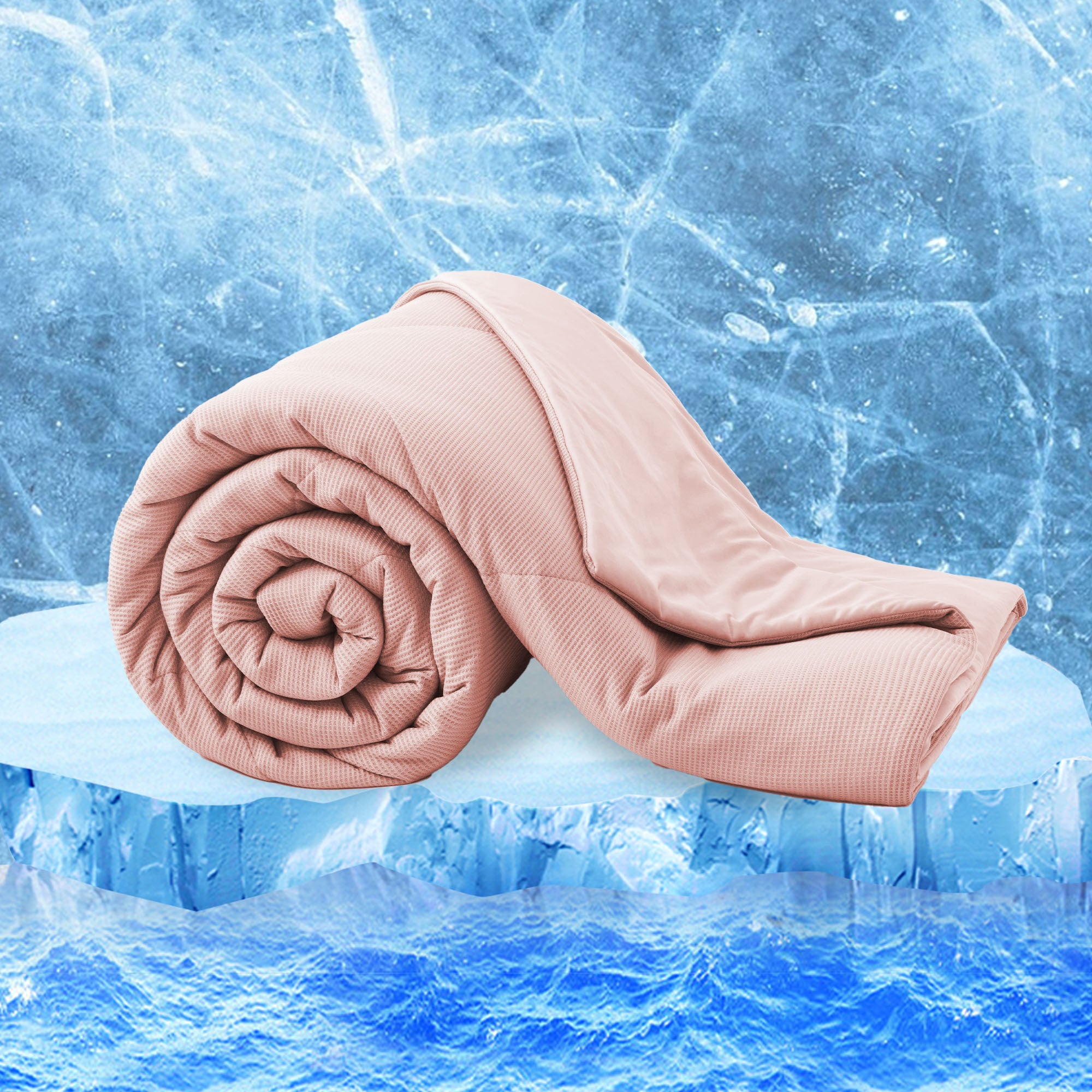 Q-max 0.39 Instant Cooling Oversized Bed Blanket, Summer Cooling Waffle Comforter Reversible, Both Warm and Cooling for All Season Use
