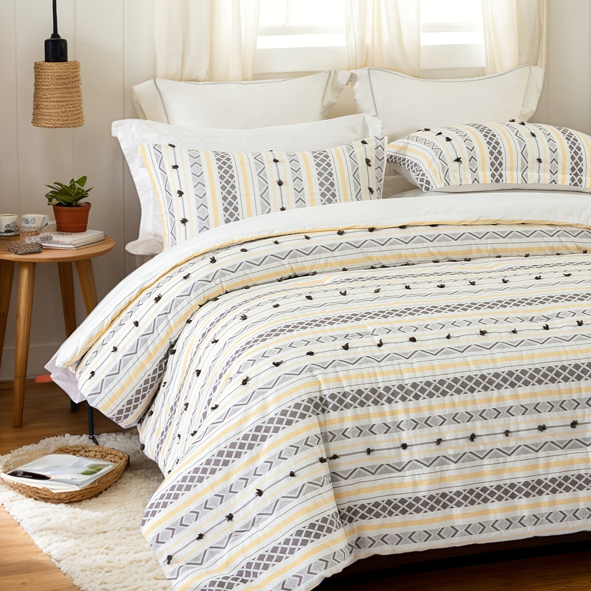 SLEEPBELLA Muslin 100% Comforter Set, Cooling Blanket For Hot Sleepers, Ultra Soft Skin-Friendly Gauze Bedding, Lightweight All Season Quilt, Boho Style