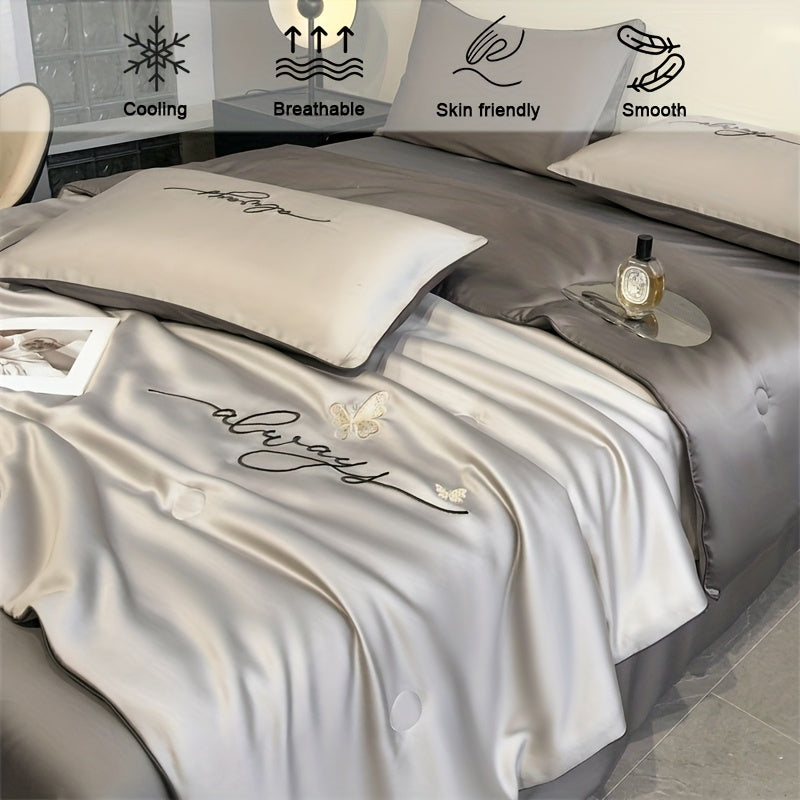 Cooling Quilt Cooling Summer Quilt, 1 Butterfly Embroidered Quilt | Breathable, Cooling Blanket, Suitable For Hot Sleepers, Room Decoration, Large Night Sweat, Local Warehouses