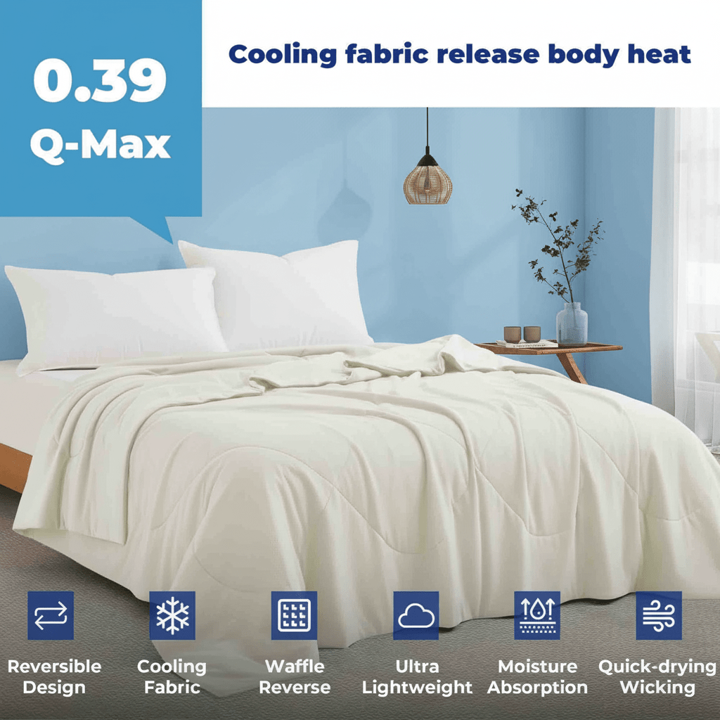 Q-max 0.39 Instant Cooling Oversized Bed Blanket, Summer Cooling Waffle Comforter Reversible, Both Warm and Cooling for All Season Use