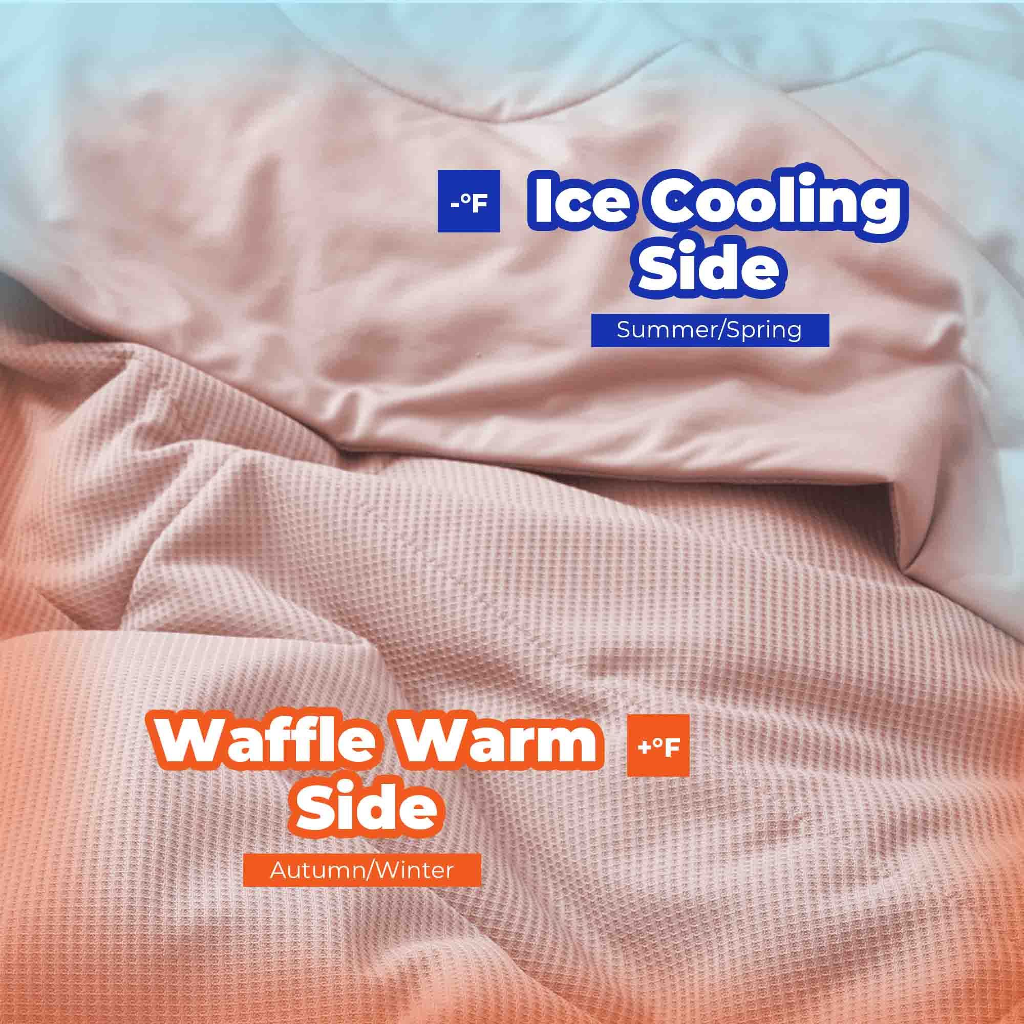 Q-max 0.39 Instant Cooling Oversized Bed Blanket, Summer Cooling Waffle Comforter Reversible, Both Warm and Cooling for All Season Use