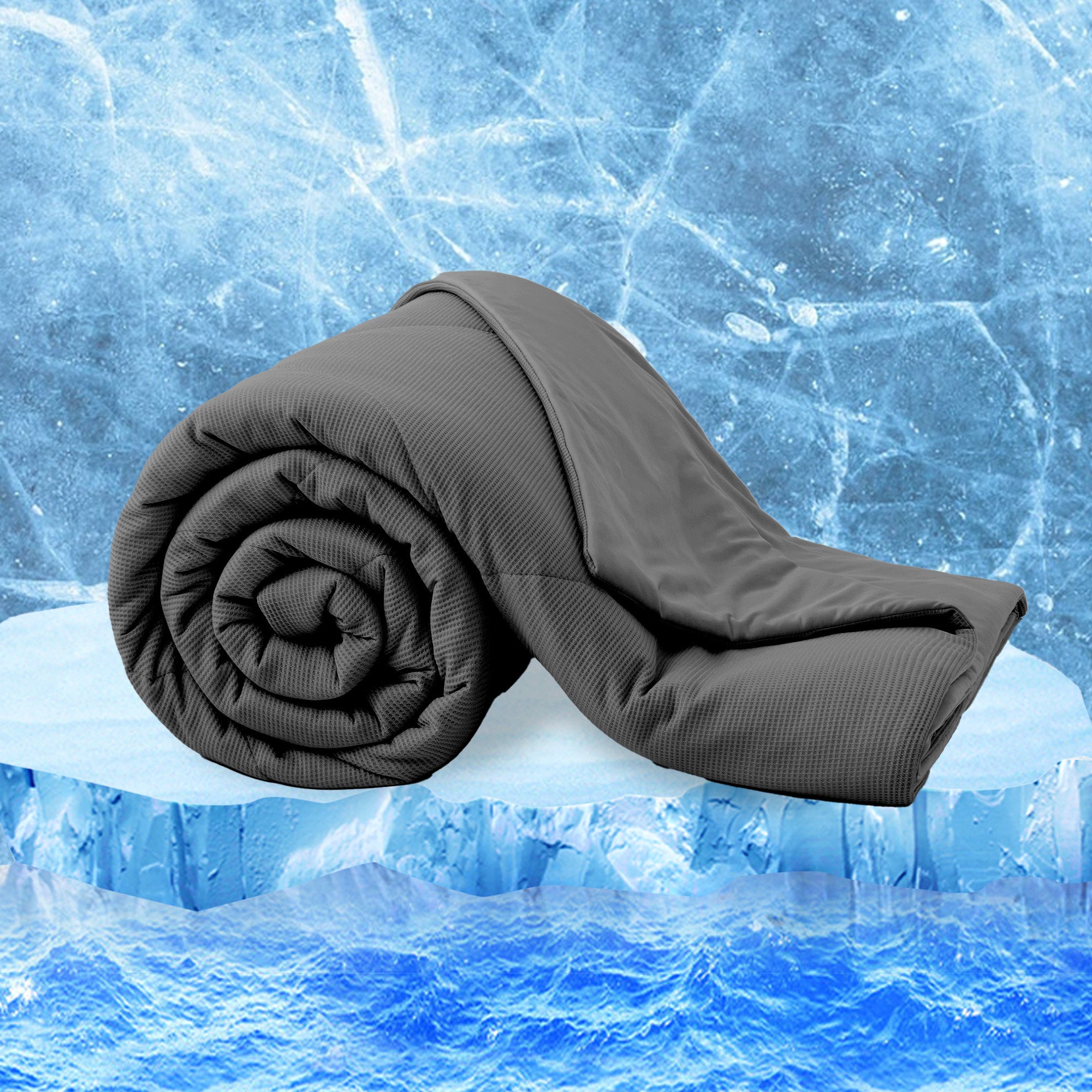 Q-max 0.39 Instant Cooling Oversized Bed Blanket, Summer Cooling Waffle Comforter Reversible, Both Warm and Cooling for All Season Use