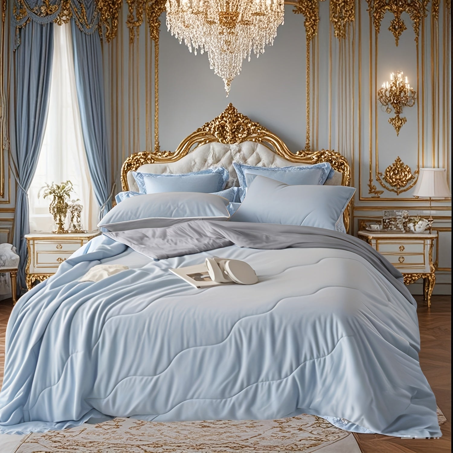 1pc 90x102inch Lightweight Summer Blanket, Cool Blue Color, Soft And Breathable, Suitable for Bedroom, Air-conditioned Rooms In Summer, Living Room, And Sofa Use, An Essential Bedding Item, Halloween, Thanksgiving, And Christmas Decorations