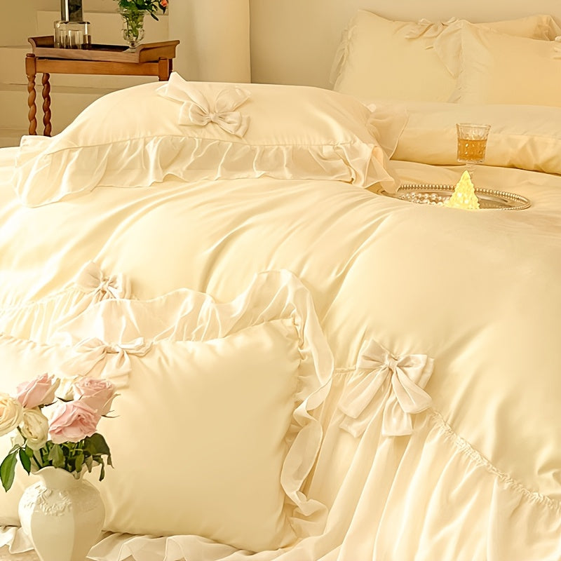 High-end Embroidered Washed Cotton 4pcs Bedding, Skin-friendly And Soft, Suitable for All Seasons: Includes One Quilt Cover, One Bed Sheet, And Two Pillowcases, Without A Quilt Core