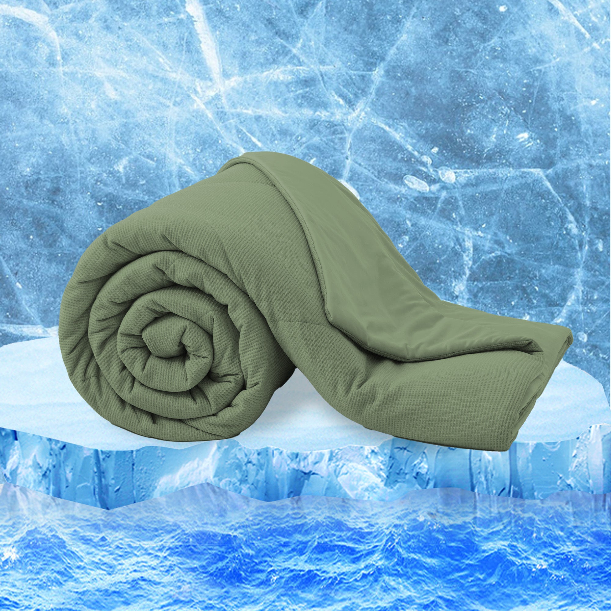 Q-max 0.39 Instant Cooling Oversized Bed Blanket, Summer Cooling Waffle Comforter Reversible, Both Warm and Cooling for All Season Use