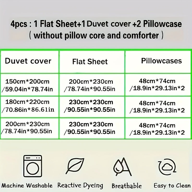 4pcs Quilt Set (1*quilt Cover + 1*bed Sheet + 2*pillowcases, Excluding Quilt Core) Printed Bedding, Soft and Comfortable Four-season Quilt Cover, Suitable for Bedroom and Guest Room