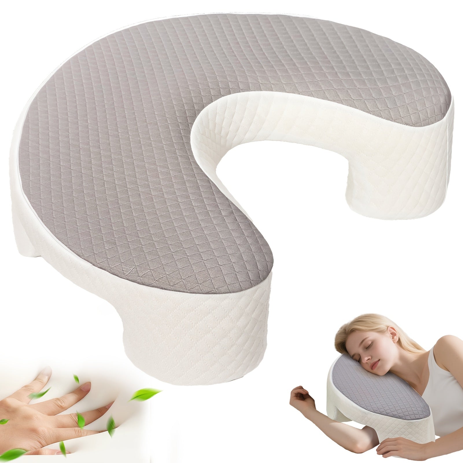 C-Shaped Ergonomic Neck Pillow with Cooling Gel, Multi-Angle Cervical & Spine Support, Relieves Neck And Shoulder Fatigue, for Side Back And Stomach Sleepers, Removable Cool Pillowcase