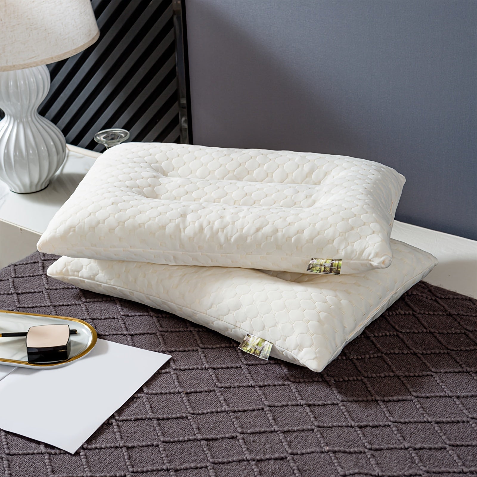 Thai Pillow Student Granular Massage Pillow Core Pillow School Season Gift Student Dormitory Bedside Suitable for Bedroom Sofa, Living Room Hotel 2025 Live Streaming Hot Set, Latex Pillow Core, Ergonomically Designed to Neck Pressure, All-Season Use