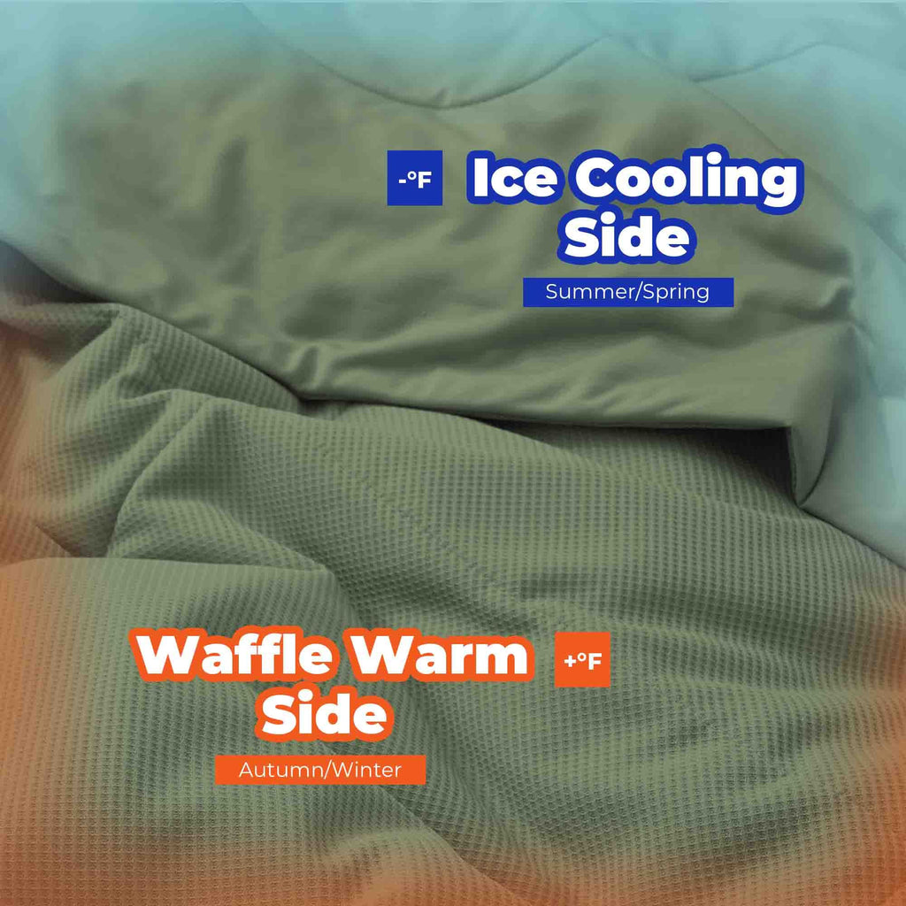 Q-max 0.39 Instant Cooling Oversized Bed Blanket, Summer Cooling Waffle Comforter Reversible, Both Warm and Cooling for All Season Use