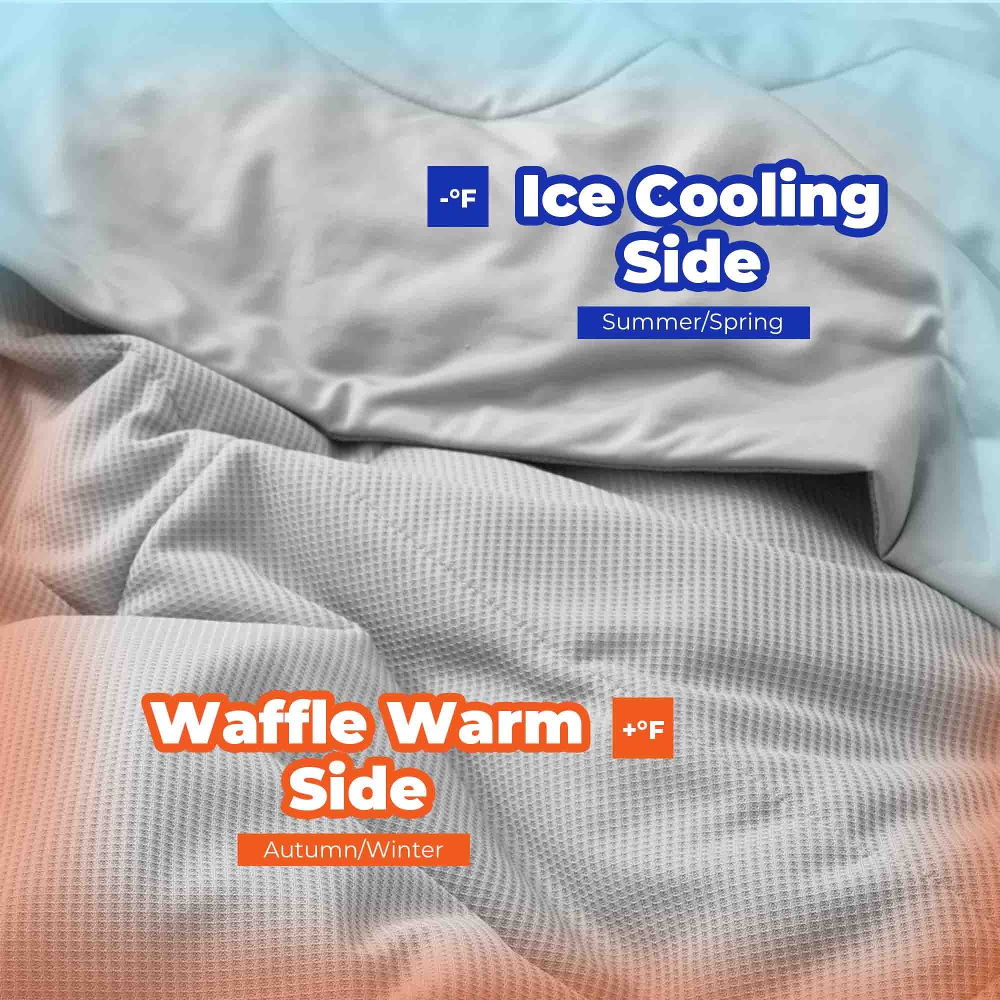 Q-max 0.39 Instant Cooling Oversized Bed Blanket, Summer Cooling Waffle Comforter Reversible, Both Warm and Cooling for All Season Use