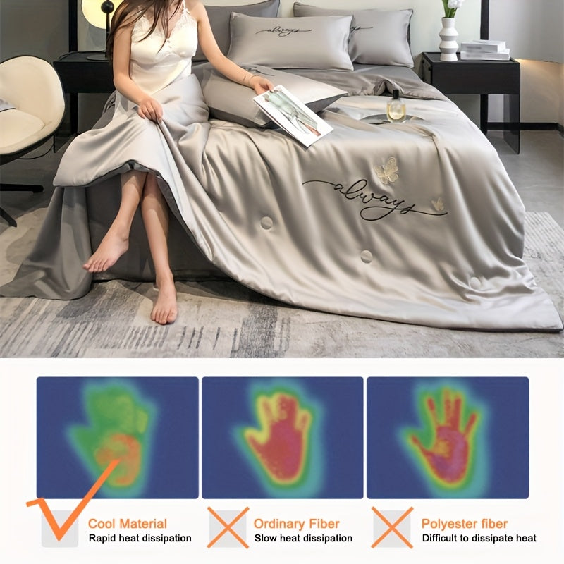 Cooling Quilt Cooling Summer Quilt, 1 Butterfly Embroidered Quilt | Breathable, Cooling Blanket, Suitable For Hot Sleepers, Room Decoration, Large Night Sweat, Local Warehouses